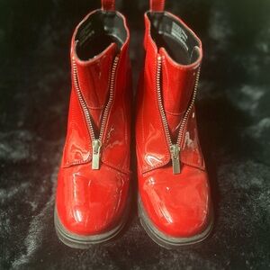 Kids Red Shiny Ankle Boots